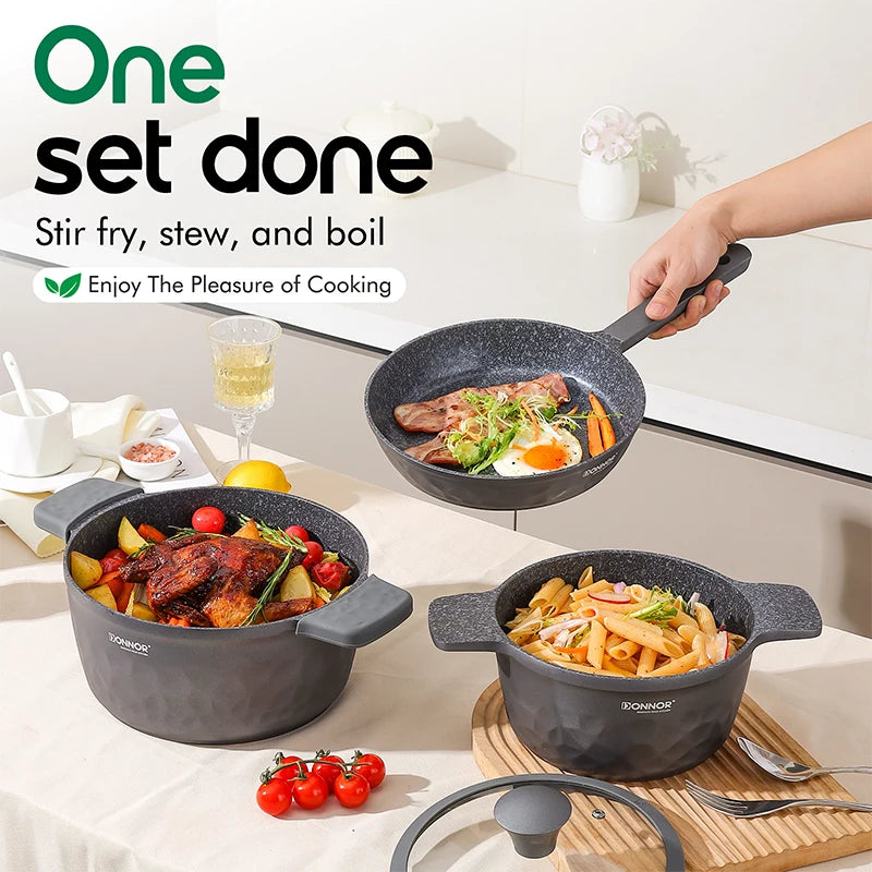 DONNOR 16Pcs Stockpot with Lid Kitchen Induction Cookware Set Multipurpose Stock Pot for Stew Simmering Soup Pot JT450