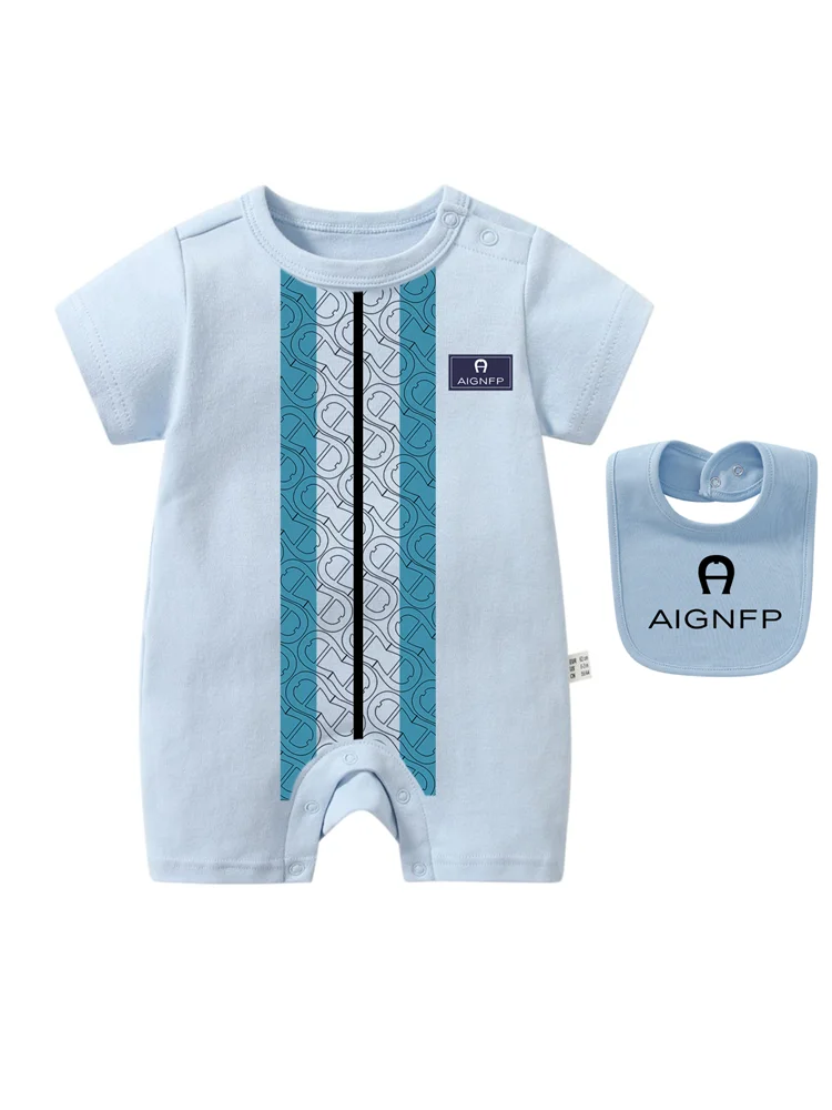Summer Newborns Jumpsuit %100 Cotton Baby Clothes 2025 New Toddler Boys Rompers Bib scarf Set Infant Soft Short sleeve Bodysuits
