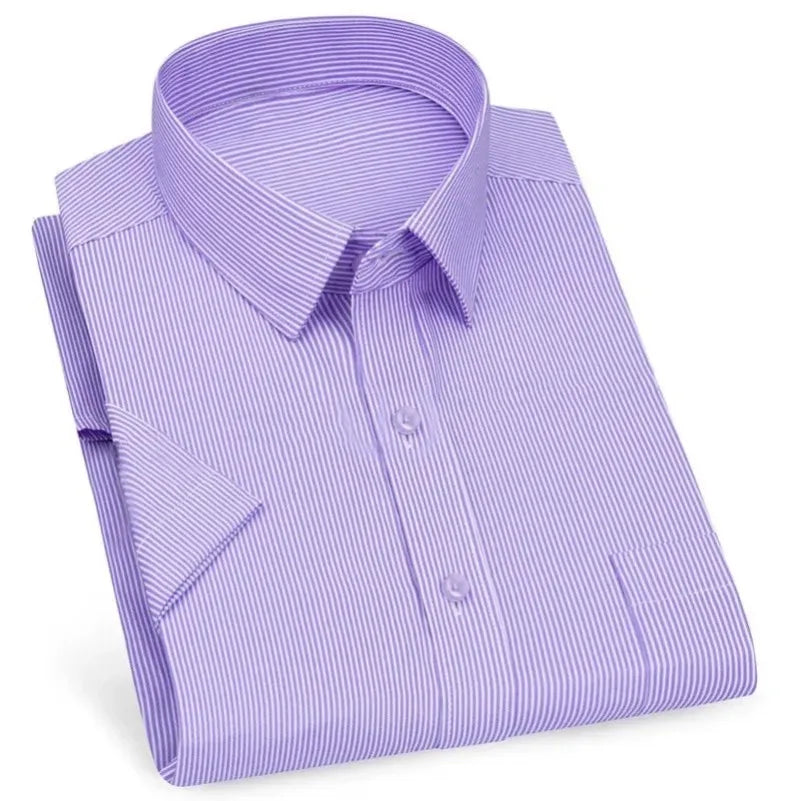 Men's Premium Striped Plaid Short Sleeve Shirts Summer Business Casual Branded Workwear Purple Blue 6XL Plus Large Size KOACUS