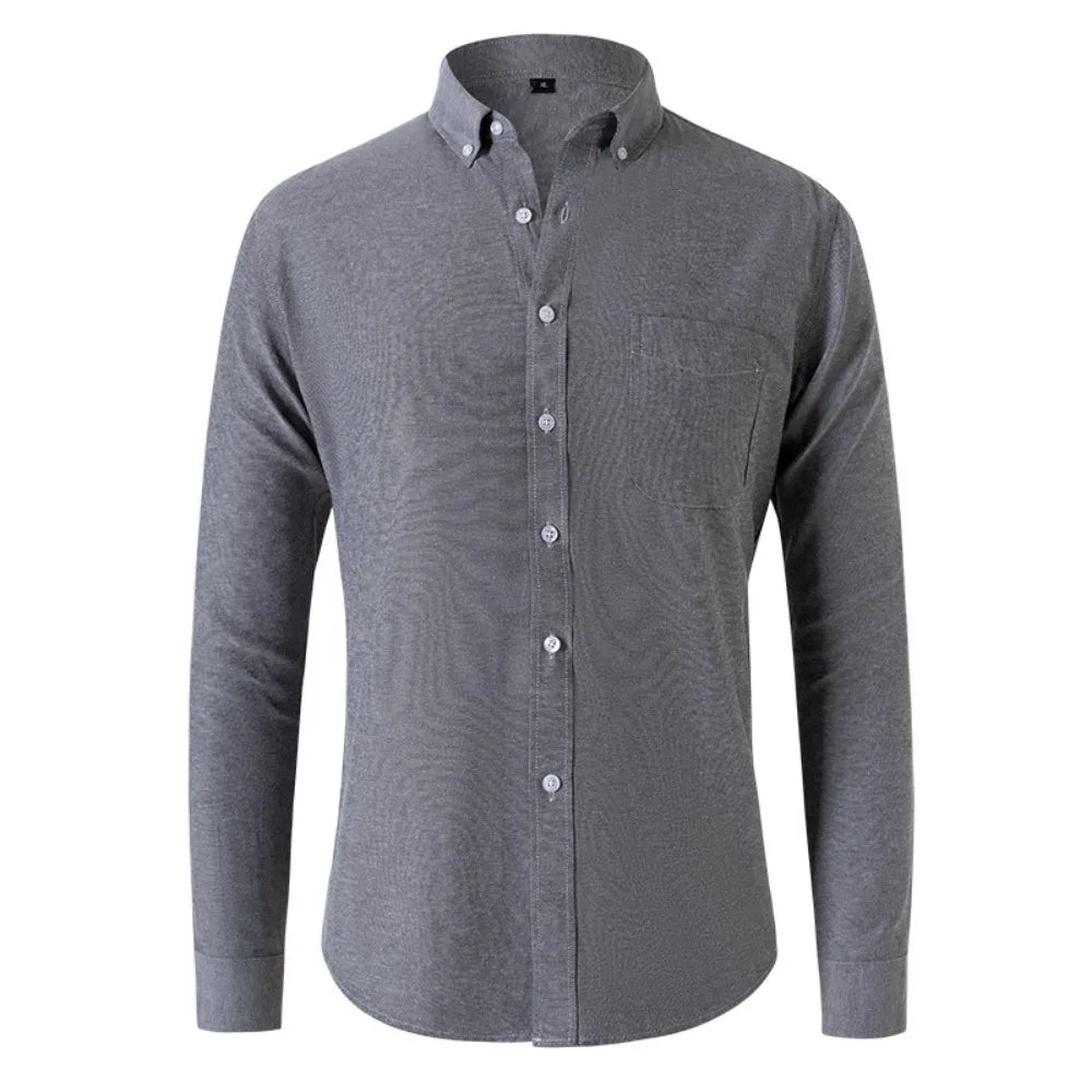 Oxford Shirts for Men Spring Autumn Formal Japanese Style Men's Long-sleeved Shirt Casual Men Shirts Solid Color