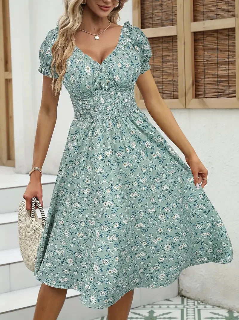 New European and American cross-border fashion women's vintage floral French-style dress