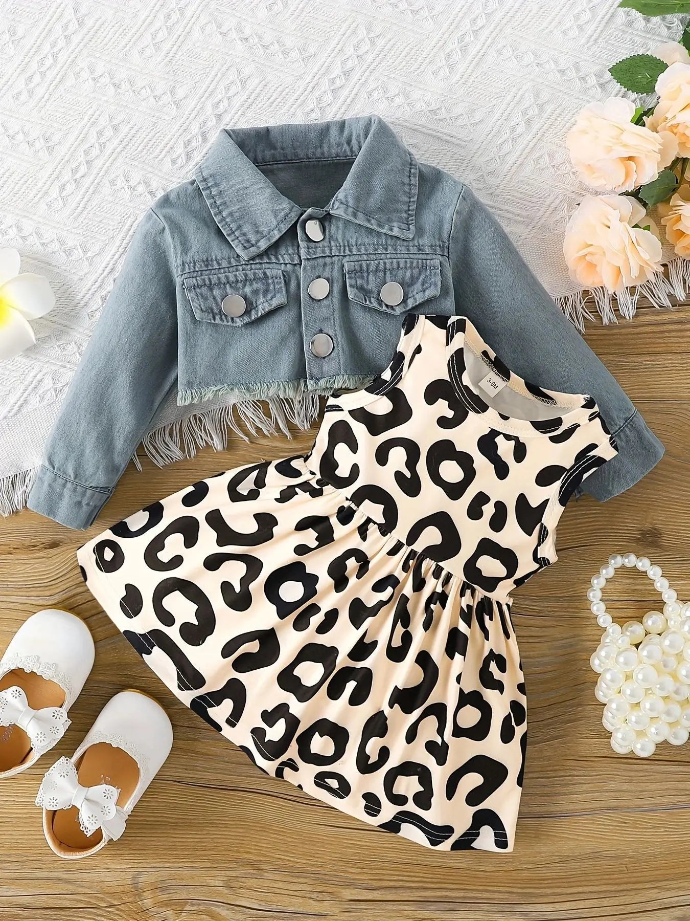 Prowow Fall Winter Baby Girl Denim Outfit Set Turn-down Collar Jeans Jacket+Deer Printed Dress Newborn Baby Birth Clothing