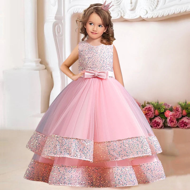 New Princess Flower Girls1st communion dress Wedding Gown children's gauze lace birthday party dinner ball big butterfly dress