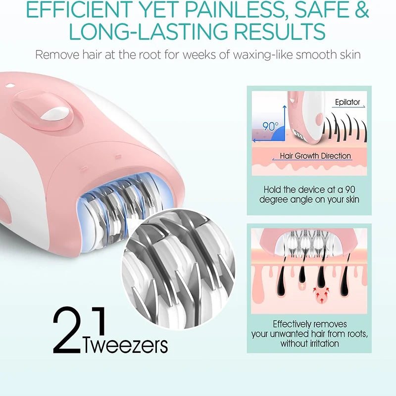 Kemei Women Epilator Electric Hair Removal Facial Body Lady Bikini Legs Arms Armpit Hair Remover Underarms Rechargeable