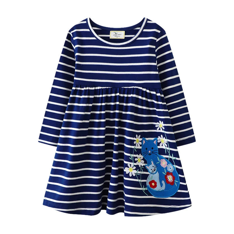 Jumping Meters 2-7T Long Sleeve Princess Girls Dresses Animals Embroidery New Autumn Spring Children Costume Hot Selling Dress