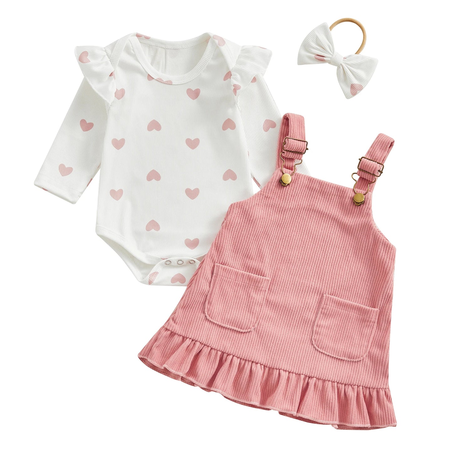 Citgeett Spring Valentine's Day Infant Baby Girls Outfits Heart Print Romper + Suspender Skirt + Headband Set Clothes