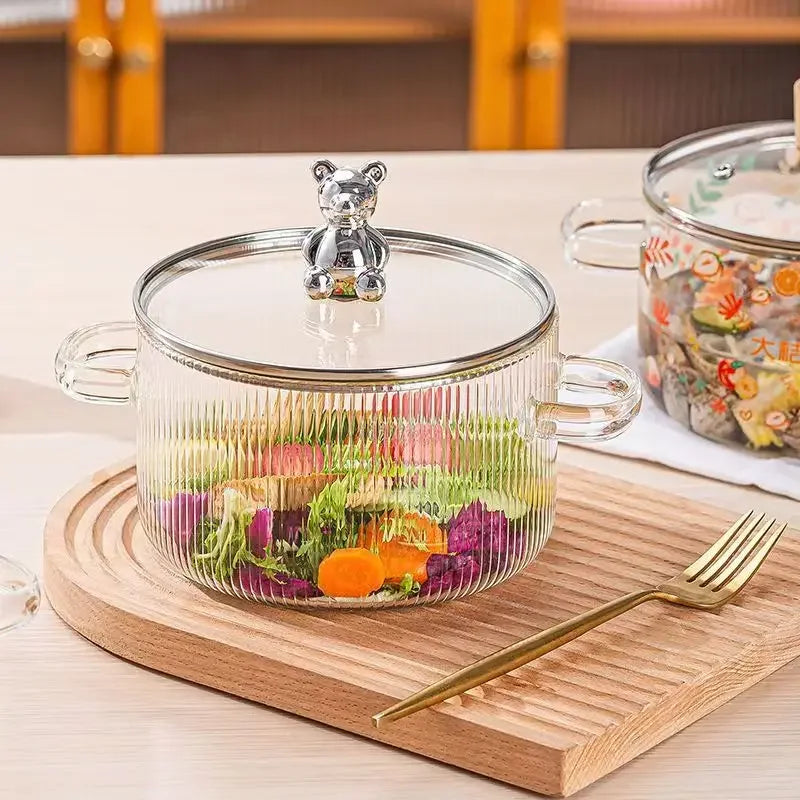 1500ML Clear Glass Saucepan with Dual Handles Soup Cooking Pot with Cover Heat Resistant Kitchen Cooking Tools