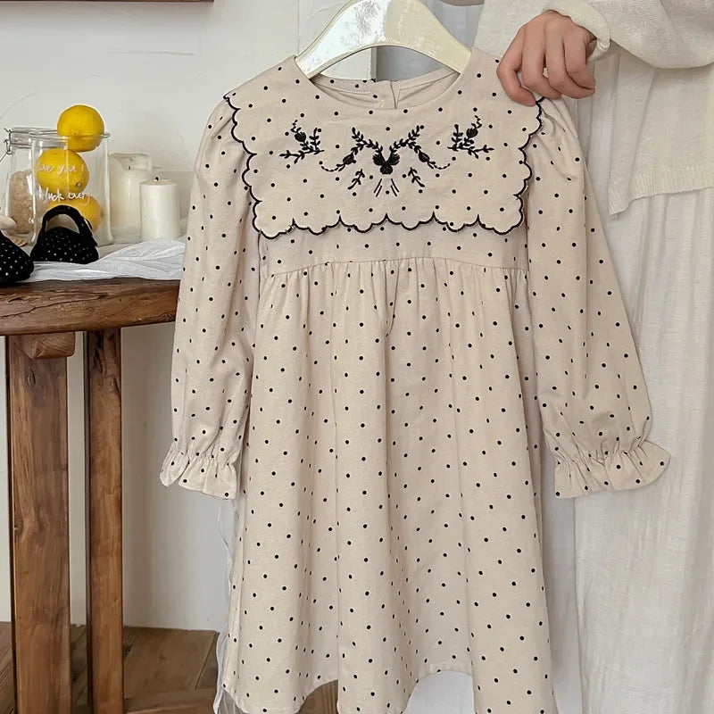 Retro Girls Dress 2025 Autumn New Toddler Kids Girls Cute Print Long-sleeved Sweet Princess Dress