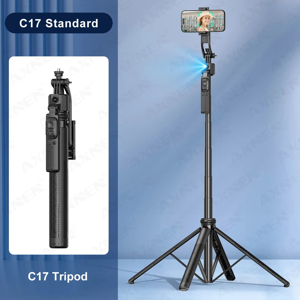 1630mm/64in C17 Tripod Selfie Stick 360° Auto Rotation Shooting Quadruped Phone Stand Face Track Bluetooth Remote Control Tripie
