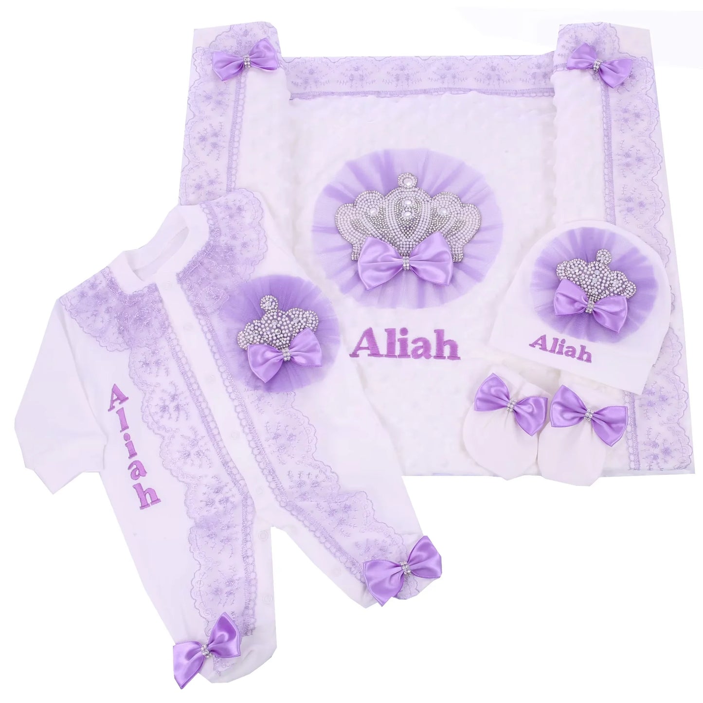 Dollbling Hospital Exit 5pcs Embroidery Name Newborn Angle Wings Romper Blanket  Nursery Bedding Swaddle Handmade Infant Outfit
