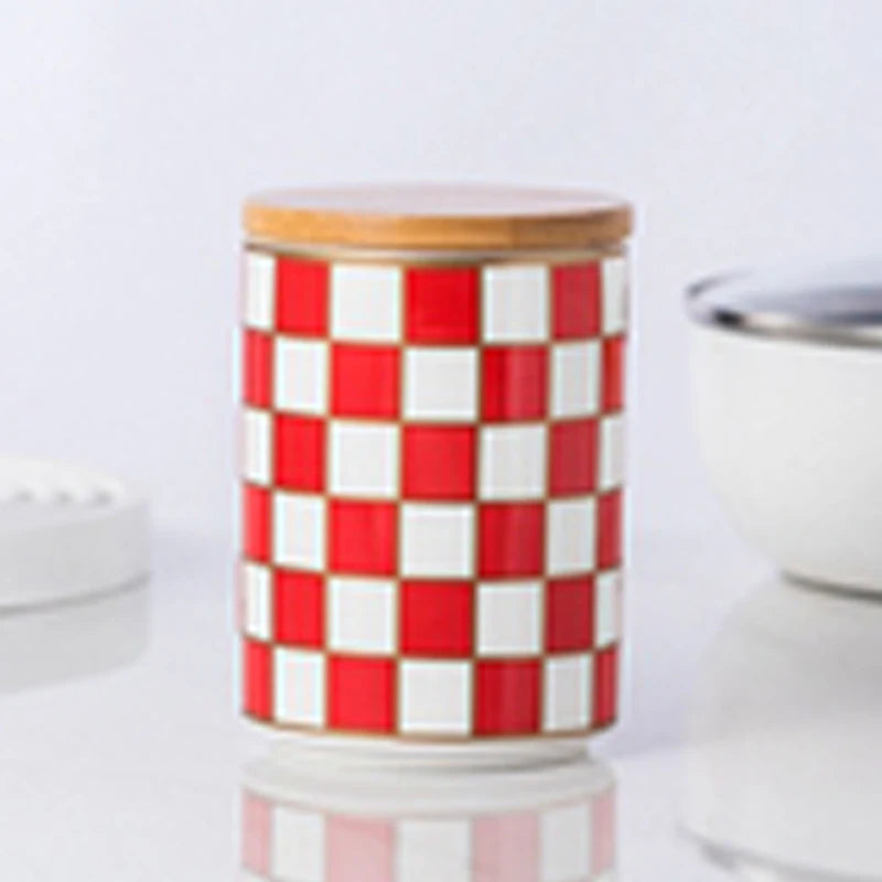 Black and White Lattice Storage Tank Checkerboard Sealed Tank Kitchen Storage Food Grade Ceramic Tank Box Tea Storage Tank