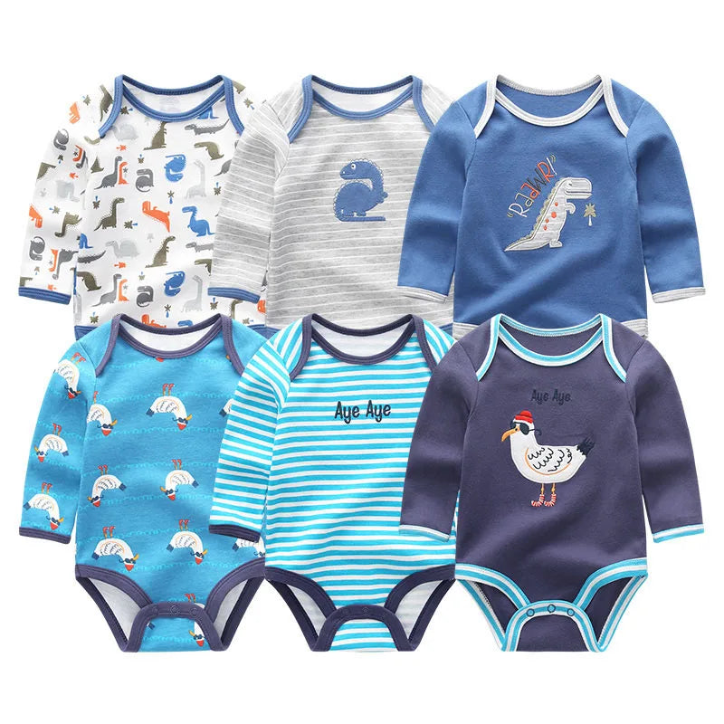 6 Pieces Newborn 100% Cotton Baby Girl Clothes Unisex Long Sleeve Baby Boy Clothes Sets 0-12M Print Autumn Spring