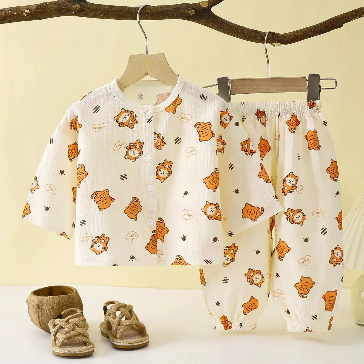Tops+Pants Home Wear 2PCS Children Long Sleeve Pajamas Suits Boys Girls Sets Baby Cotton Yarn Clothes Sleepwear Outfits Kids