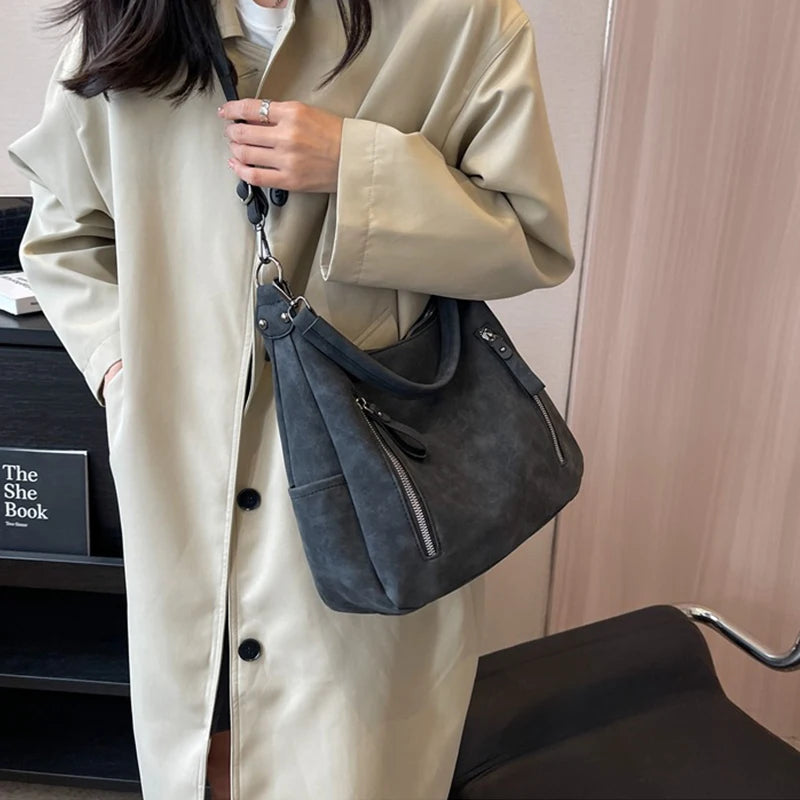 Women Crossbody Bag Luxury Designer Oblique Cross Single Shoulder Bag Large Capacity Handbags Retro Matte PU Leather Hobos