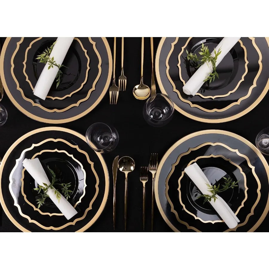 32Piece Elegant Disposable Plastic Plates Combo Set for Sophisticated Events: Includes 16 HeavyDuty Dinner Plates and 16 Stylis