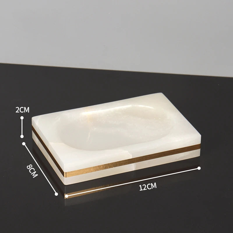 White Onyx Natural Marble Bathroom Accessories Set Gold Luxury Soap Dispenser Soap Dish Tray Toothbrush Holder Bathroom Set