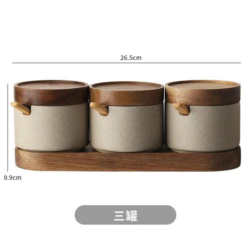 Kitchen Spice Pepper Storage Bottle Round Ceramic Seasoning Jar with Wooden Lid Salt Pepper Jar Kitchen Tools Porcelain