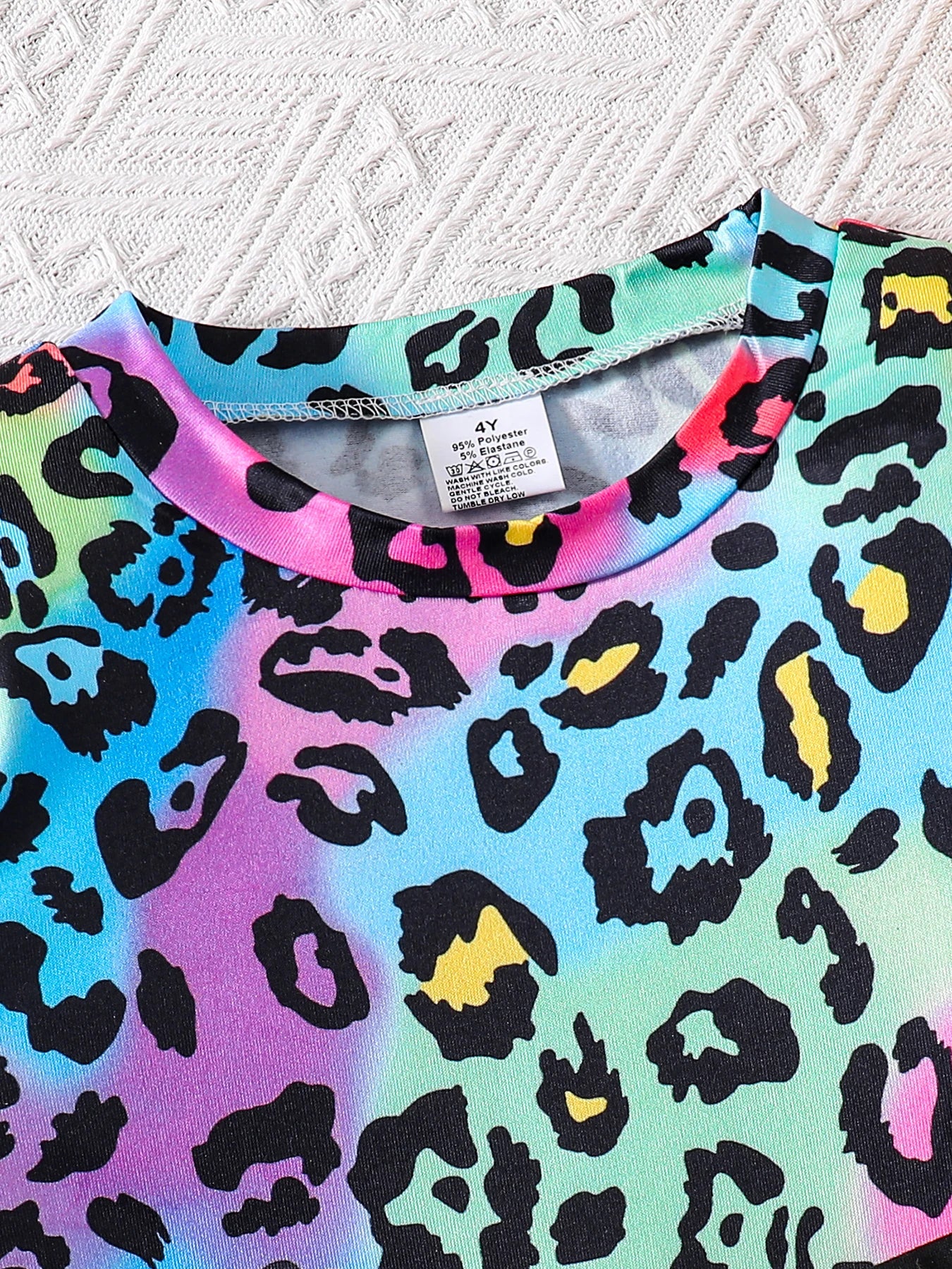 Spring and autumn children's fashion cute casual dress girls tie-dye wing sleeve bow micro-stretch comfortable dress girls set