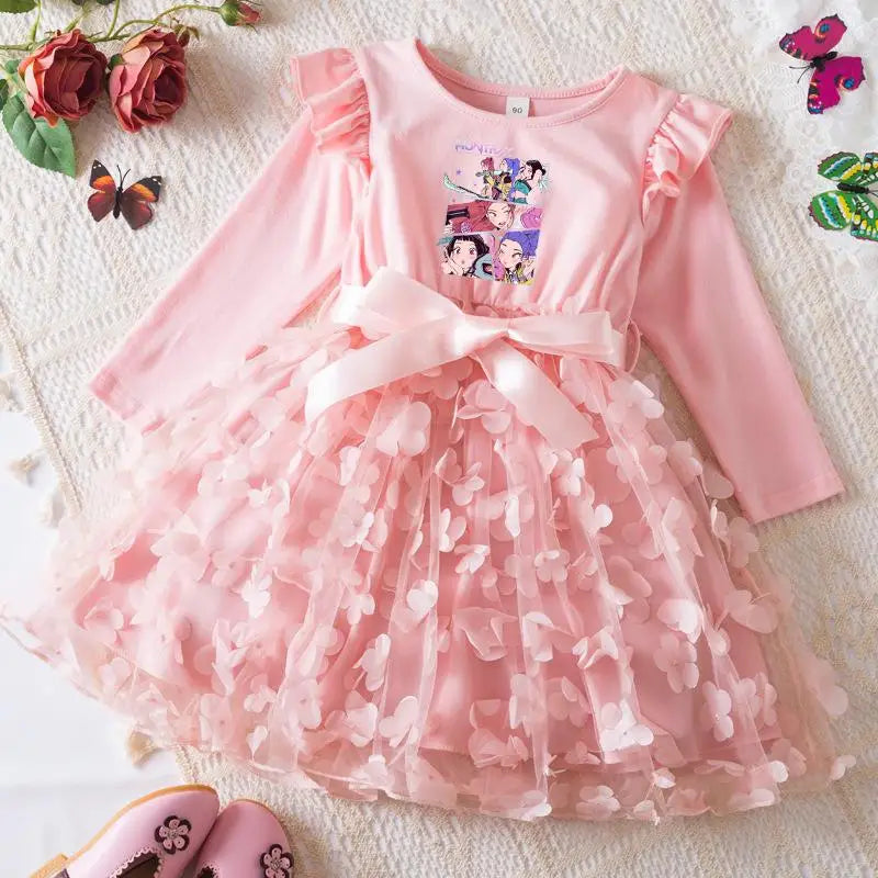 K-Pop Hunters Zoey Mira Rumi Girl Long Sleeve Princess Dress Butterfly Kid Casual Spring Beautiful Birthday Party Dress 2-6Y