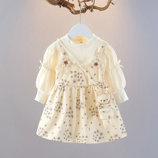 New Spring Western Flower Flower Dress Feelings Feed 2 Sweet and Lovely Going Leisure Girl Clothing Give Rabbit 0-6-year-ol