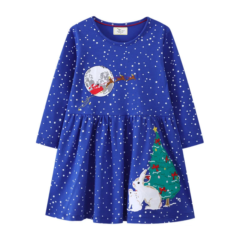 Jumping Meters 2-7T Long Sleeve Princess Girls Dresses Animals Embroidery New Autumn Spring Children Costume Hot Selling Dress