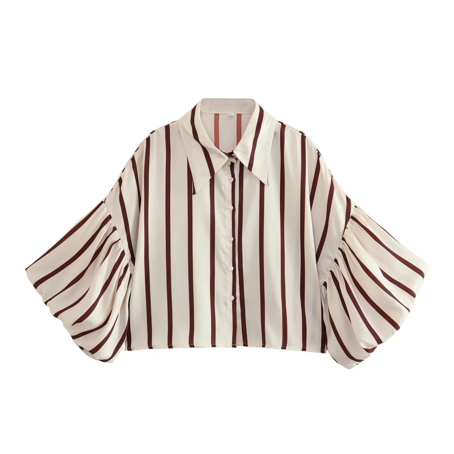 Women Striped Shirts Female Loose-Fit Bubble Sleeve Printed Shirts Lady Casual Youthful Energetic Short Sleeved Tops Clothing