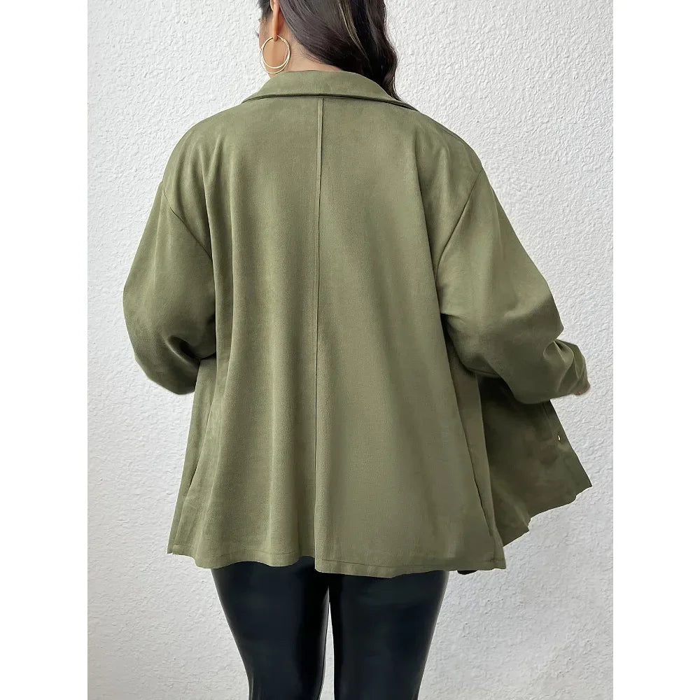 Upgraded plus size Women's clothing Shirt with Metal Buttons Long Sleeve Coat High-End Lapel Shirt Simple Casual Women's Top