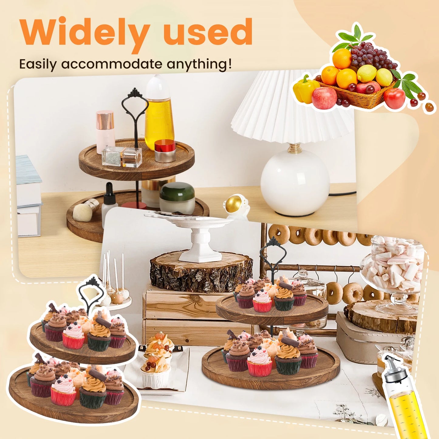 2/3-Layer Wooden Cupcake Stand Round Tiered Cake Display Stand For Birthday Party Dessert Table Fruit Plate Display Tray NEW