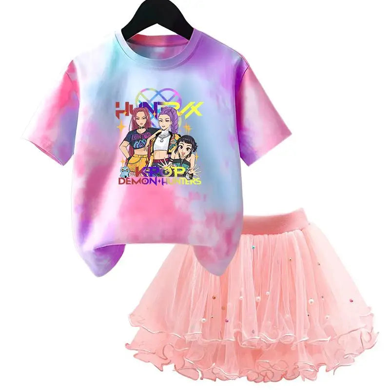 K-Pop Hunters Zoey Mira Rumi Kids T Shirt Summer Girl Outfit T-shirt +Tutu Skirt Princess Clothes Suit Party Clothing Set