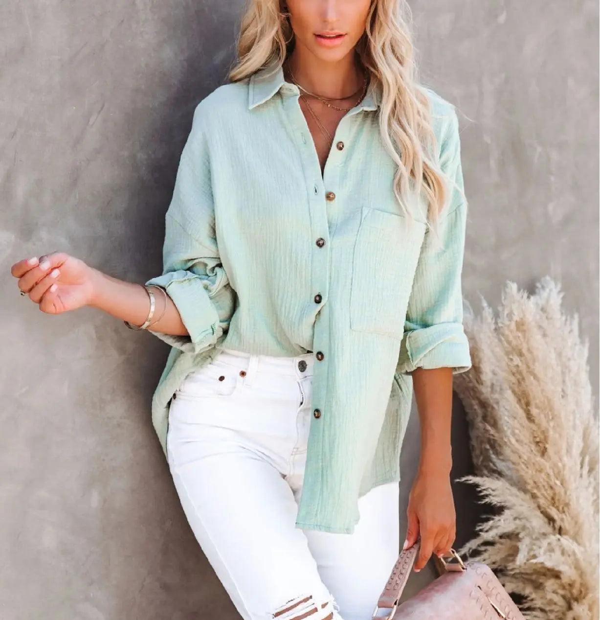 Women's Long Sleeve Collared Button Down Work Shirts Ladies Tops Casual Blouse