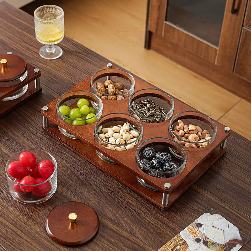 Deluxe Glass Fruit Snack Tray Household Living Room with Cover Grid Creative Dried Fruit Dim Sum Candy Tray