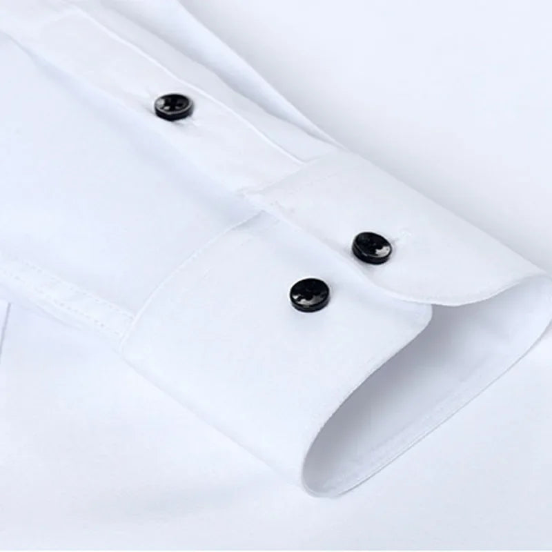 6xl New summer black White men's shirt elastic force non-iron long-sleeved business casual Oversize shirt  mercerized vertical