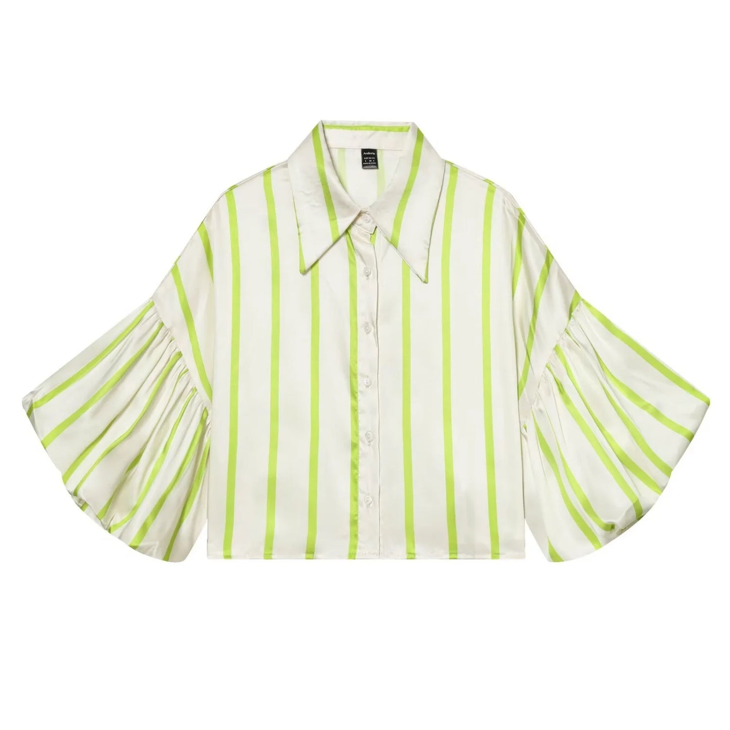 Women Striped Shirts Female Loose-Fit Bubble Sleeve Printed Shirts Lady Casual Youthful Energetic Short Sleeved Tops Clothing