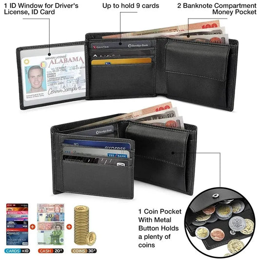 Wallets Mens Slim RFID Blocking Genuine Leather with Coin Pocket  2 Banknote Compartments 10 Credit Card Holders Wallet for Men