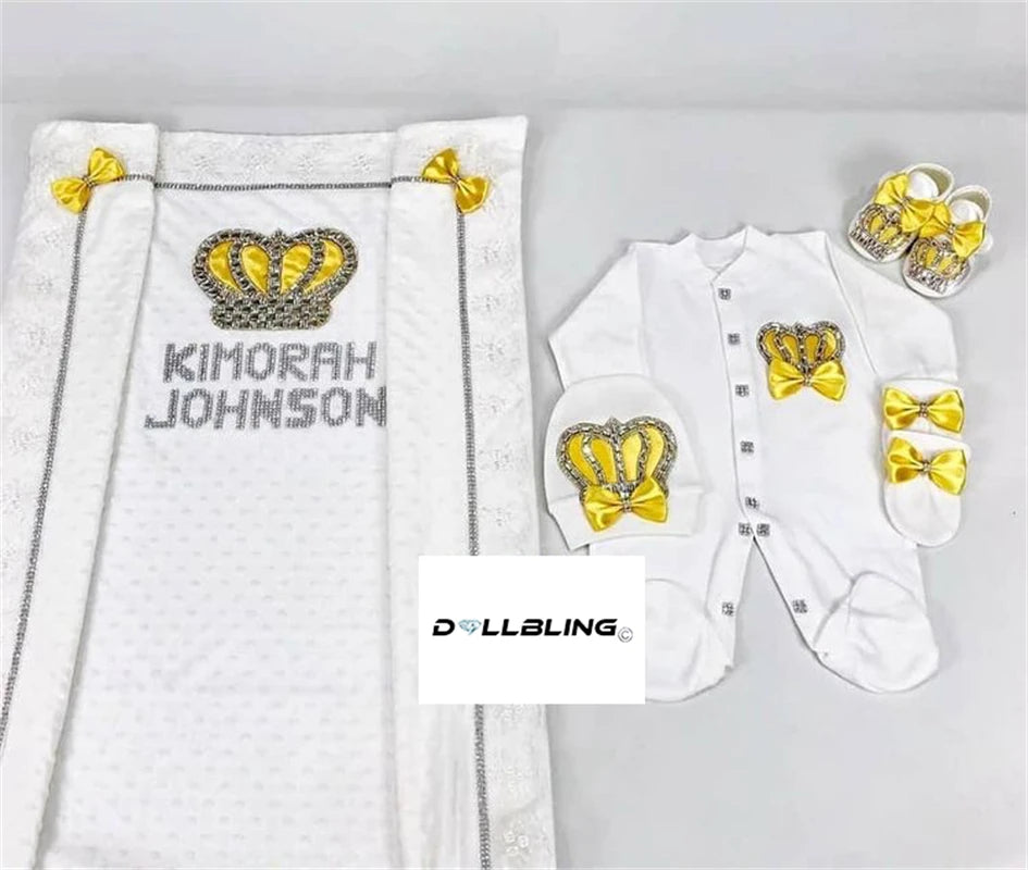 Baby Girl Boy Princess Prince Hospital Exit Newborn Bling Outfits Baby Bottles Gift Set Baby Shower Gift 5pcs Crown Romper