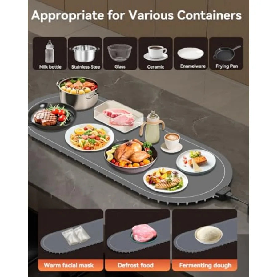 Warming Mat for Food Extra Large 36"x15" Food Warming Mat with Heat Insulation Pad Silicone Heating Mat for Food Rollable and P