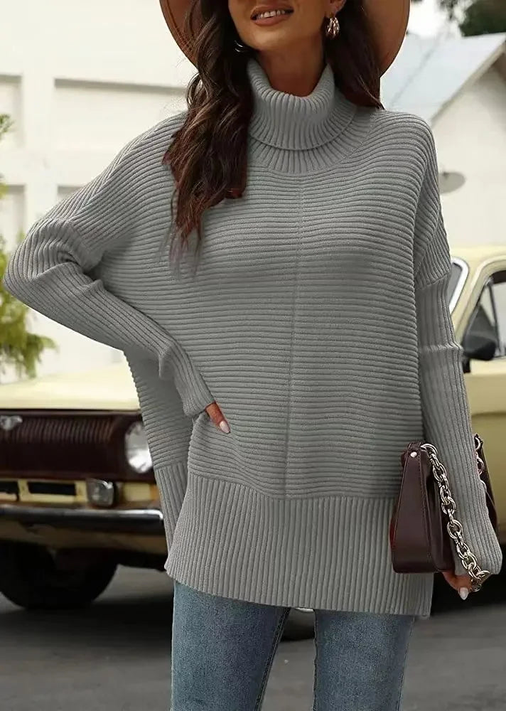 Loose Fashionable High Collar Batwing Sleeve Sweater Women's Lazy Style Knittedwear Autumn Winter Cross-Border Long Sleeve Top