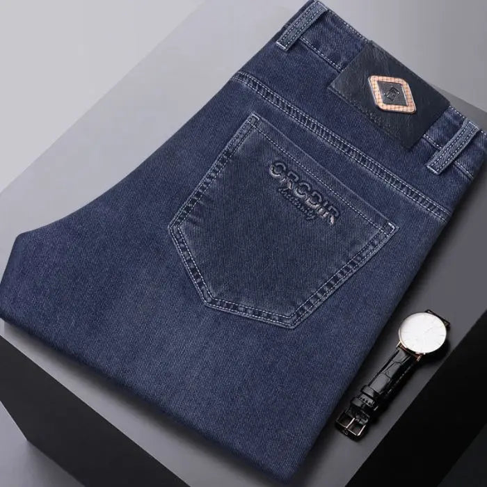 High-quality Autumn Winter Men's Slim Straight-leg Jeans Light Bussiness Casual Fashion Slimming Comfortable Style Male Trousers
