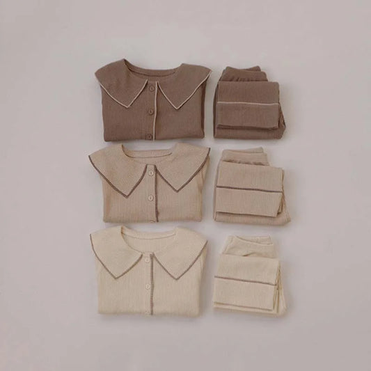 Autumn Baby's Sets Waffle Baby Girls Boys Clothes Set Pajamas Home Wear Children's Casual Long Sleeve Two Piece Set