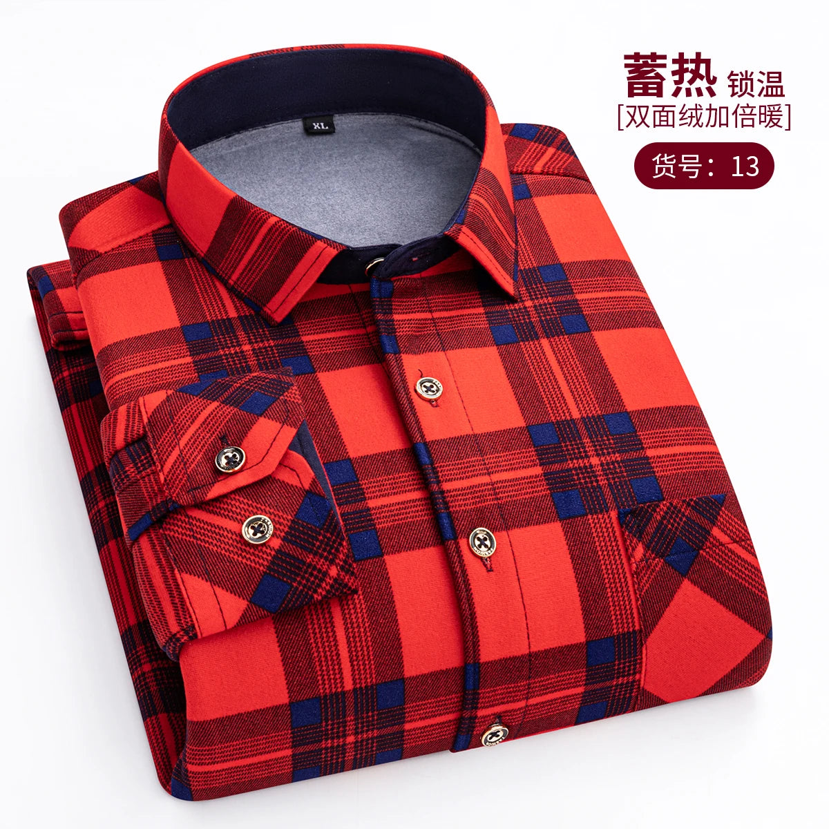 Men's Fashion Warm Long-sleeved Plaid Shirts Thickened Double-sided Fleece Cold-resistant Plus-size Casual Business Check Shirts