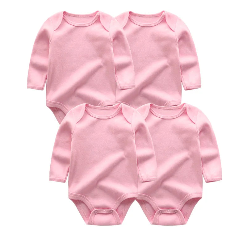 4Pieces Unisex Cotton Baby Girl Clothes New Born Long Sleeve Baby Boy Clothes Sets Print Anmial Bodysuit Solid Color Bebes