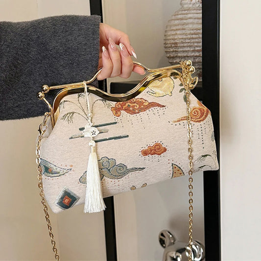 Luxury Evening Vintage Fringe Clutch Bag Women Bride Wedding Clutch Purse Chain Shoulder Crossbody Bags Party Fashion Handbag