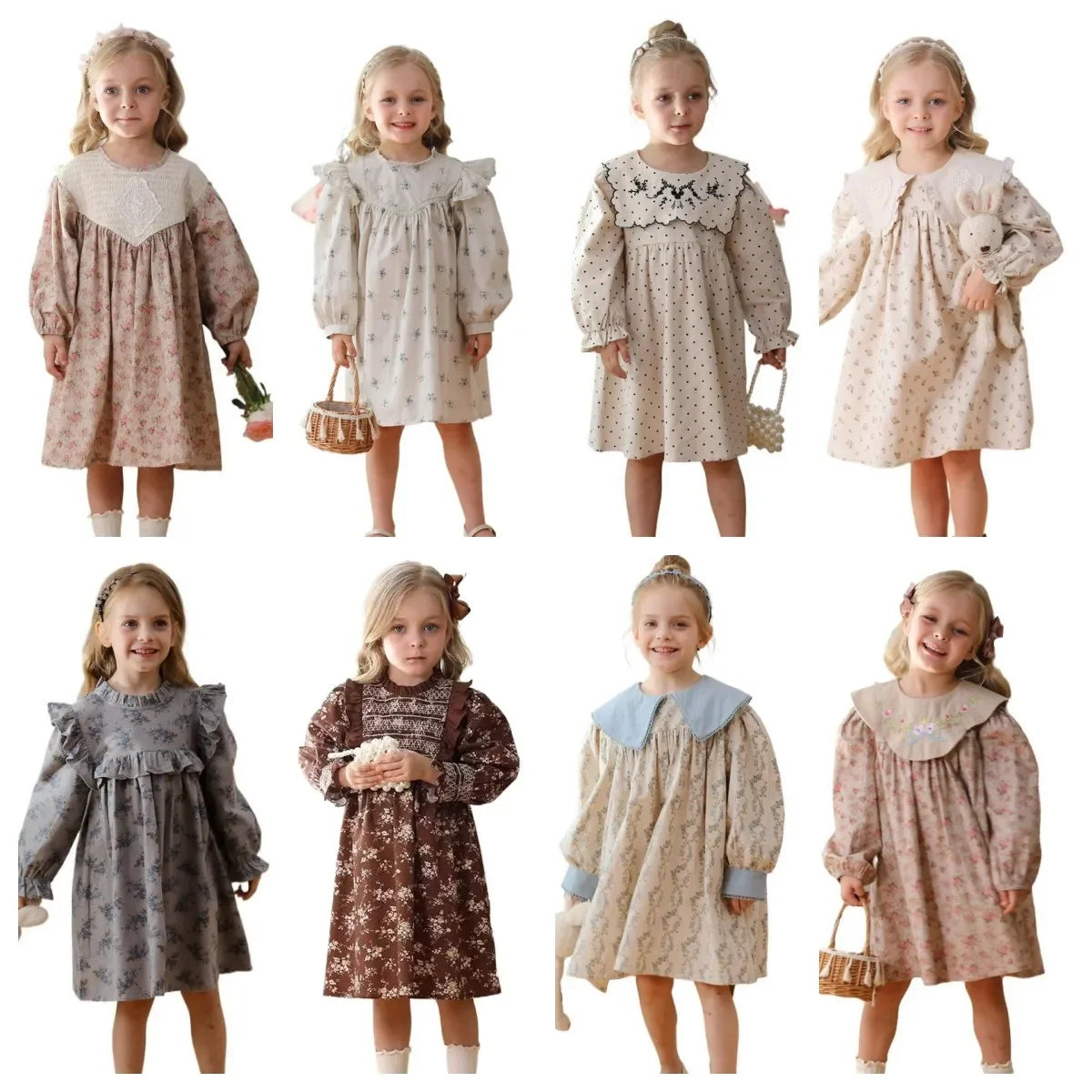 Retro Girls Dress 2025 Autumn New Toddler Kids Girls Cute Print Long-sleeved Sweet Princess Dress