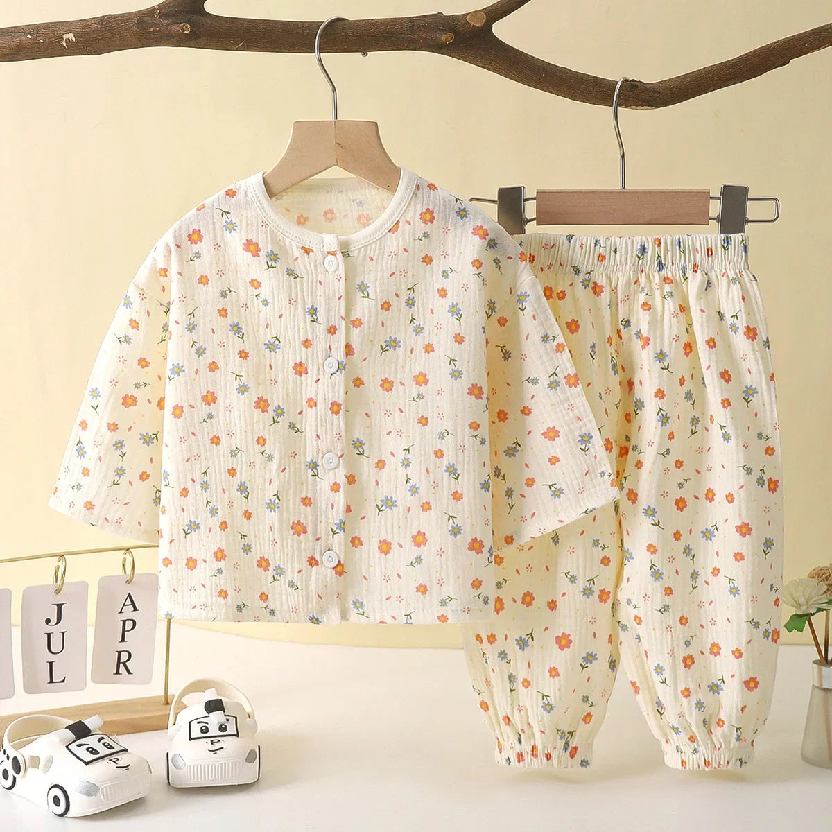 Tops+Pants Home Wear 2PCS Children Long Sleeve Pajamas Suits Boys Girls Sets Baby Cotton Yarn Clothes Sleepwear Outfits Kids