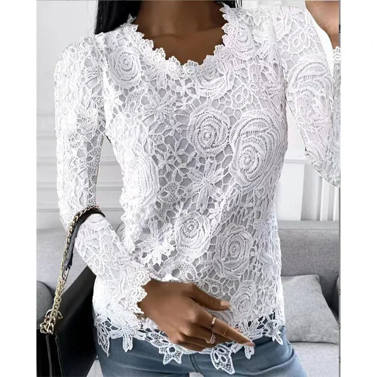Lace T Shirt Women Elegant Casual Tshirt Woman Clothing Summer Fashion Tops Tee Vintage Clothes Streetwear Solid T-Shirts Blusas