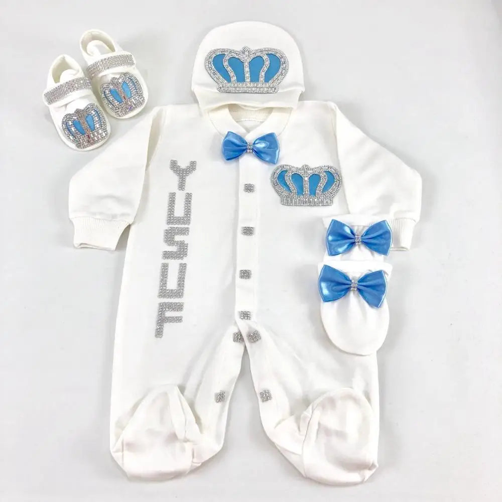 Dollbling Boy Baby Set Clothing Personalized Outfit Custom Baby Clothes Spring Angle Wing Lace Embroidery 4Pcs Layette
