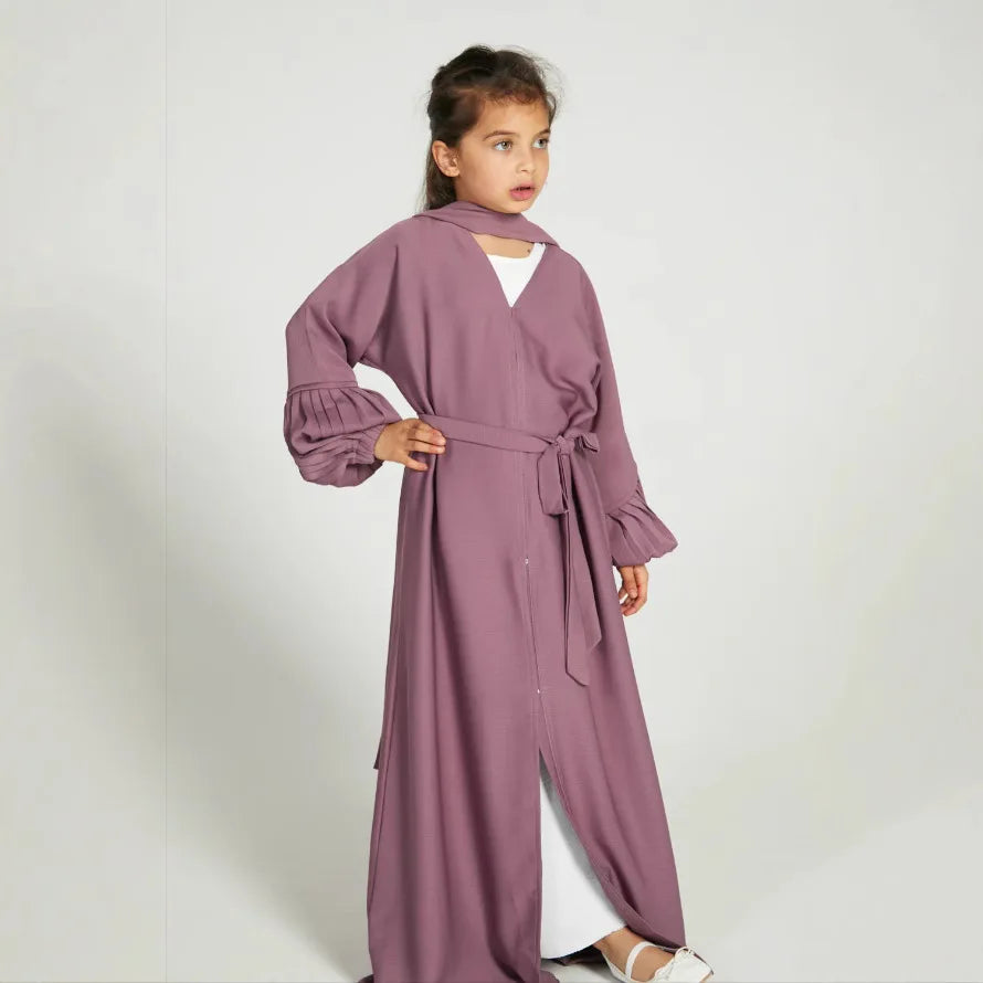 Modest Kaftan Hijab Dresses for Kids Open Khimar Kimono Abaya Dubai Luxury Muslim Sets Islam Kebaya Jalabiya Eid Ramadan Caftan