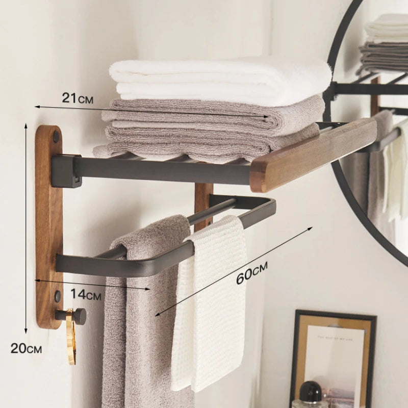 Walnut towel rack no punch bathroom shelf toilet wall mounted washroom storage organizer bath towel holder bathroom accessories