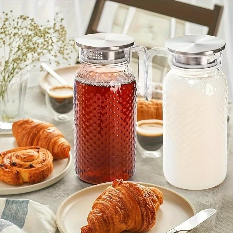 64oz/1.9L Glass Pitcher with Lid & Handle - High Borosilicate Glass for Refrigerator, Keeps Drinks Hot/Cold, Juice Jug, Kitchen