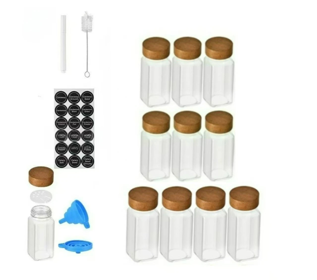 Square Spice Jars with Label with Acacia Wood Lids Dispensing Bottles Glass Sealed Jar  Clear Empty Bottles Seasoning Organizer
